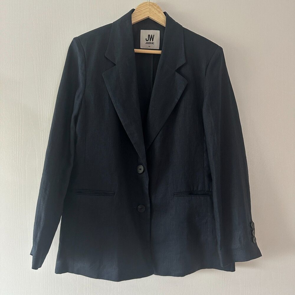JW Jason Wu 2024 Notched Lapel Linen‎ Blend Blazer Blue Korean Sz 66/US 6 Medium